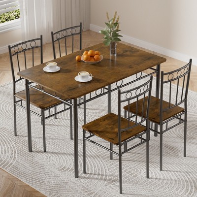Vipbear Dining Table Set For 4, 5-Piece Kitchen Table And Chairs, Rectangular Dining Room Table Set With 4 Chairs, Brown/Black
