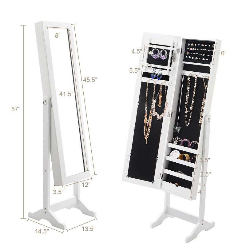 Costway Mirrored Jewelry Cabinet Mirror Organizer Storage Ring Stand, 2 of 10