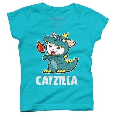 Girl's Design By Humans Catzilla Halloween Costume Dragon Monster Kitten Cats Lover By lenxeemyeu T-Shirt