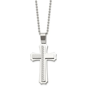 Black Bow Jewelry Men's Stainless Steel Brushed & Polished Swirl Cross Necklace, 24 Inch - 1 of 4