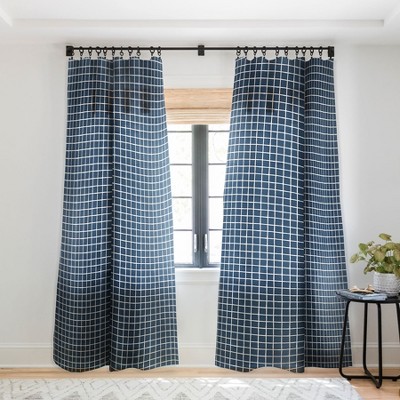Avenie Grid Pattern Navy 64" x 50" Single Panel Sheer Window Curtain - Society6