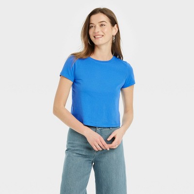 Women's Shrunken Short Sleeve T-Shirt - Universal Thread™ Vibrant Blue L