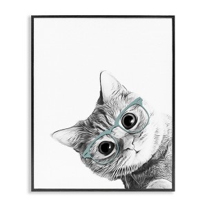 Stupell Industries Monochrome Cat Kitten Peeking Glasses Portrait Framed Giclee Art, Black, 24" x 30" - 1 of 4