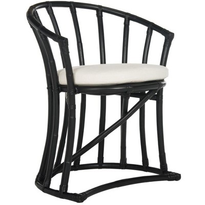 Bali Inspired Black Rattan and Cotton Transitional Accent Chair