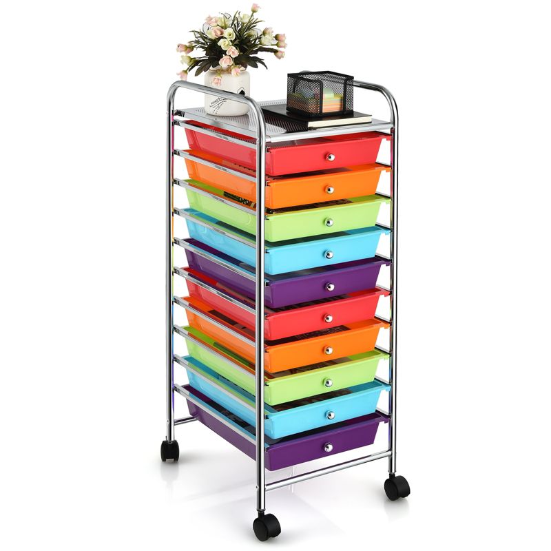 Costway Rolling Storage Cart with 10 Drawers Scrapbook Office School Organizer Multicolor, 1 of 11