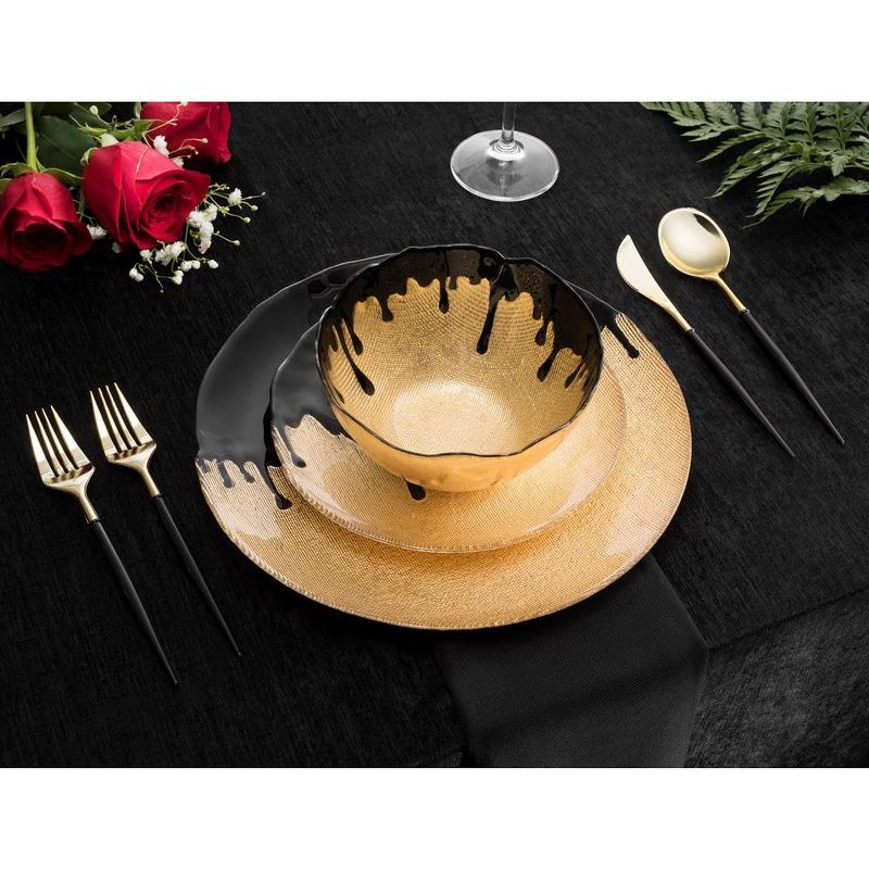 Classic Touch 11"D S/4 Dinner Plates Gold with Black Dipped Design, 3 of 4