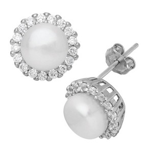 Designs by Gioelli Sterling Silver Freshwater Pearl And CZ Earrings - 1 of 2
