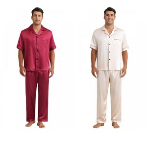 INSPIRE CHIC Men's 2 Pack Casual Sleepwear Short Sleeve Satin Pajamas Sets - 1 of 4
