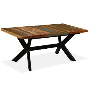 vidaXL 70.9" Dining Table with Solid Reclaimed Wood and Steel Cross - Durable, Stylish Handcrafted Industrial Design, Easy Assembly - 1 of 4