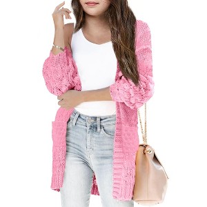 Girls Open Front Long Sleeve Cardigan Color Block Knit Oversized Kids Sweaters Cardigan Coat - 1 of 2
