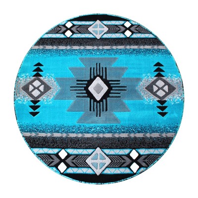 Masada Rugs Southwest Native American Design Turquoise Area Rug (5 Feet X 5 Feet Round)