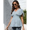 Clearlove Maternity Shirts V Neck Ruffled Sleeve Floral Tops Pleated Ruffle Hem Lightweight Summer Casual Tunic Blouses - 4 of 4