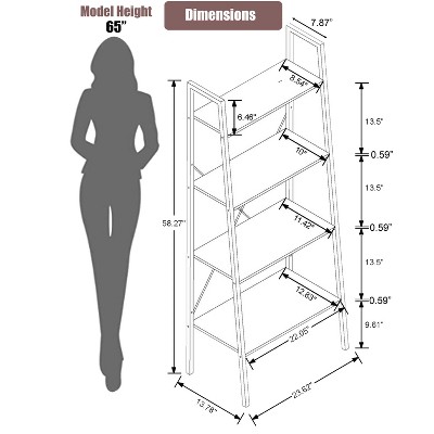 Black Metal and Wood 4-Shelf Ladder Bookcase