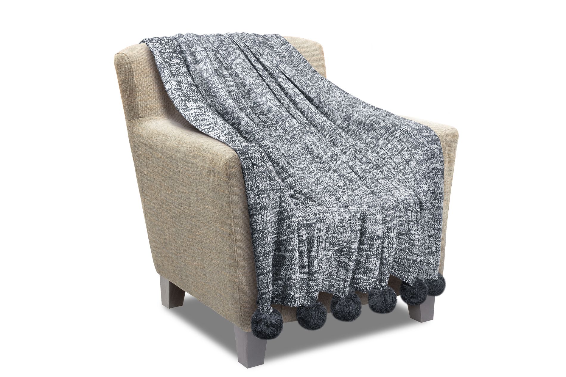 Catalonia Knit Throw Blanket for Couch,  Lightweight Soft Pompom Blanket, 50x60 Inches