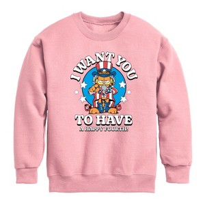Boys' - Garfield - Want You To Have A Happy Fourth Graphic Long Sleeve Fleece Sweatshirt - 1 of 3
