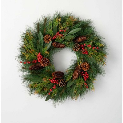 Artificial Rustic Pine & Berry Wreath Multicolor 24"H