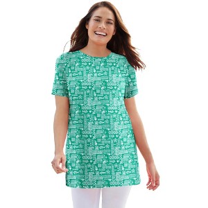 Woman Within Women's Plus Size Perfect Printed Crewneck Tunic - 1 of 4