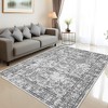 Faux Wool Vintage Distressed Floral Printed Area Rug with Floral  Vintage Design  Ultra Thin Low Pile Machine Washable Non Slip Stain Resistant Non - 3 of 4