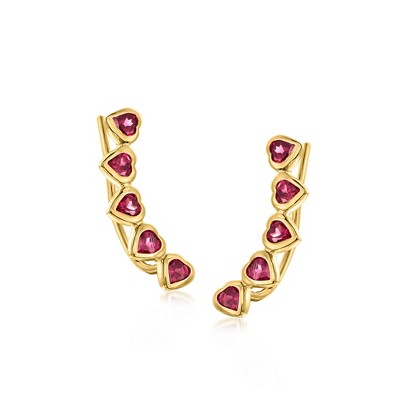 Ross-Simons 1.20 ct. t.w. Heart-Shaped Rhodolite Garnet Ear Climbers in 18kt Gold Over Sterling
