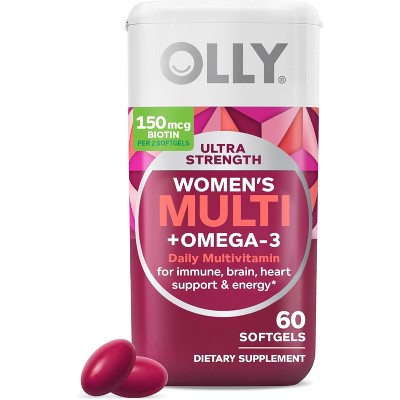 OLLY Ultra Women's Multi Softgels, 60 Count – Daily Multivitamin for Overall Health & Immune Support with Omega-3s, Iron, and Essential Vitamins