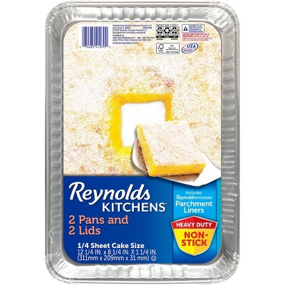 Reynolds Disposable Bakeware 1/4 Sheet Cake with Parchment & Lids -2ct