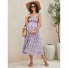BLUEMING Maternity Dress Summer Ruffled Highwaist Dress with Mini Cap Sleeve Shirred A-Line Midi Dress Floral Sundress - 3 of 4
