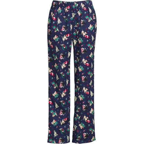 Lands' End Women's Petite Print Flannel Pajama Pants - XX Small Petite -  Deep Sea Navy Holiday Pups