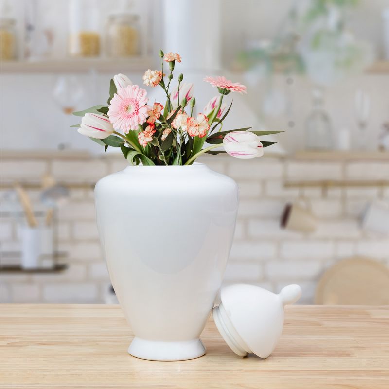 AuldHome Design White Ceramic Ginger Jar; Decorative Home Decor Vase w/ Lid, Farmhouse Style, 2 of 9