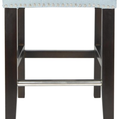 Transitional Sky Blue Leather & Metal Counter Stool with Silver Nailheads