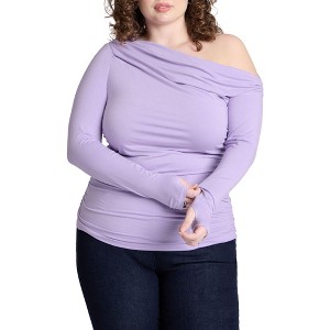 ELOQUII Women's Plus Size One Shoulder Tee With Ruching - 1 of 4