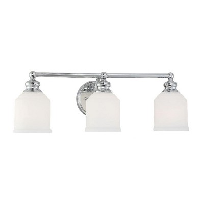 Melrose 3-Light Polished Chrome Vanity Fixture with White Glass Shades