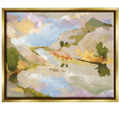 Stupell Industries Abstract Mountain Reflection Painting Framed Floater Canvas Wall Art