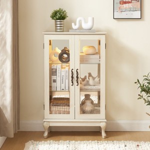 2 Doors Curio Cabinet, Display Cabinet With Mirrored Back Panel And Adjustable Shelves, Lighted Display Cabinet-Cuddlewood - 1 of 4