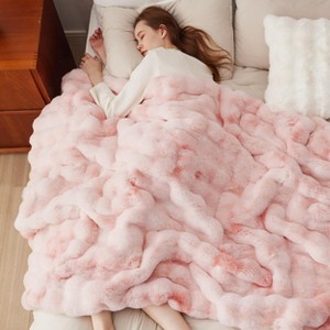 Fluffy Faux Fur Throw Blanket Fuzzy Soft Bubble Blanket for Couch Bed Sofa Chair Faux Fur Decor Gifts for Home Bedroom Living Room Thick Warm Furry Co - 1 of 4