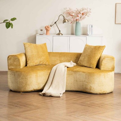 Moon Shaped Sofa, Deep Seat Sofa for Living Room or Apartment, Chenille Fabric Floor Sofa with Foam Filling and Spring Support-Coolbibila