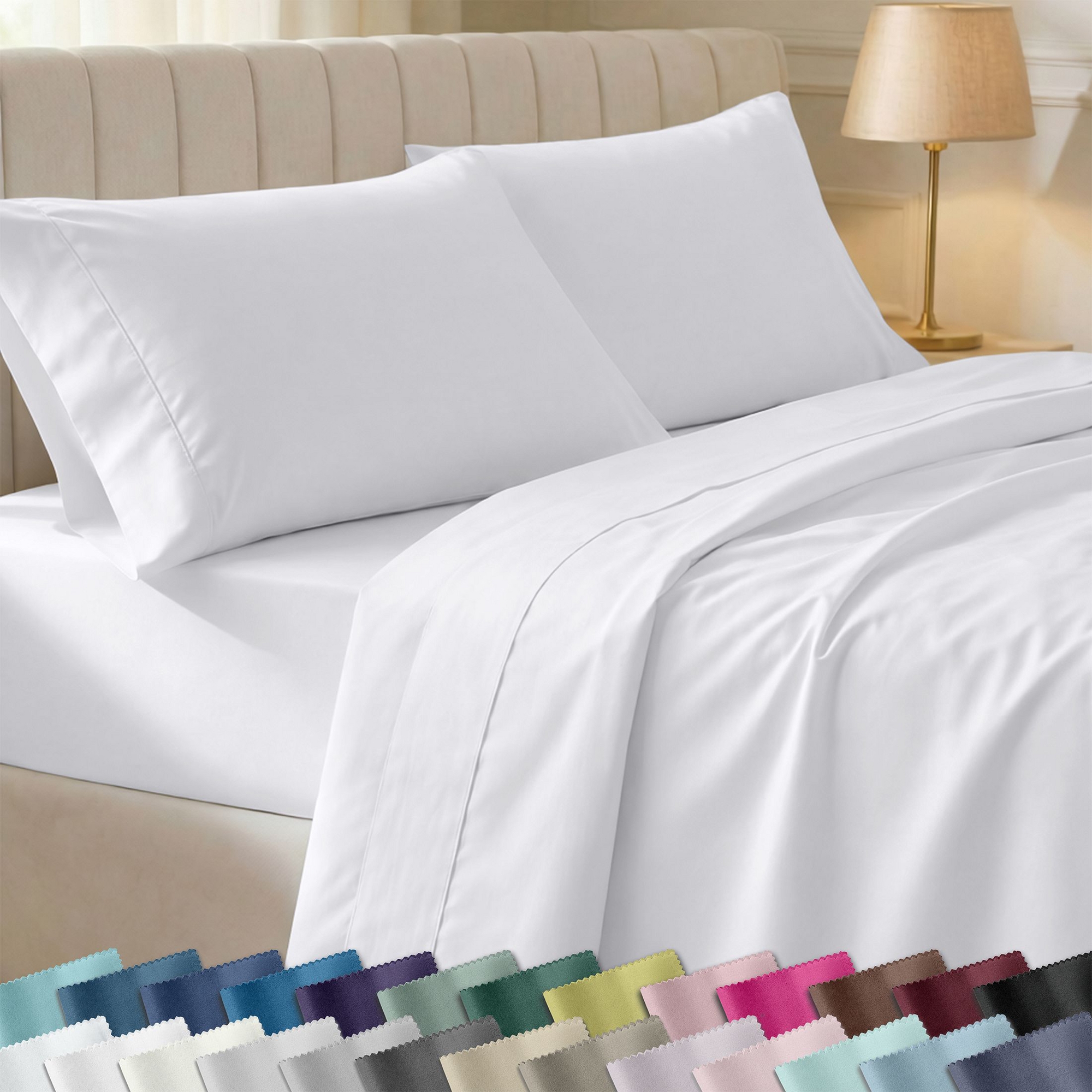 White Queen Sheet Set - 100% Cotton Sheets, Sateen Weave, 400 Thread Count Sheets, Deep Pocket 4 Pc Soft Bedding - California Design Den
