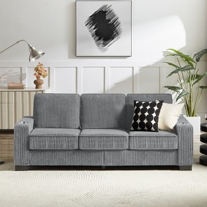 83.86"Corduroy Fabric sofa,Modern Compressed Couch,3-Seater Sofa - 1 of 4