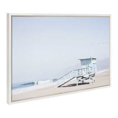 Pale Blue Lifeguard Tower Framed Canvas Print, 23x33