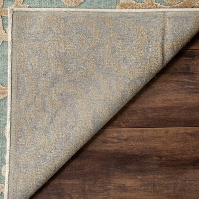 Stone and Aqua Rectangular Wool and Viscose Area Rug