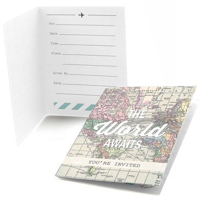 Big Dot of Happiness World Awaits - Travel Themed Party Fill In Invitations (8 count)