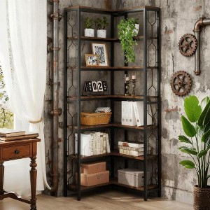 ACEPANO 78.74 in. H 7-Tier Industrial Corner Display Shelf for Living Room-Brown - 1 of 4