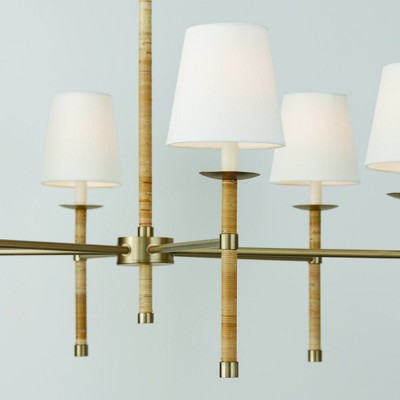 Matte Brass 6-Light Chandelier with White Fabric Shades
