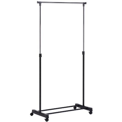 Adjustable Height Chrome and Black Rolling Garment Rack