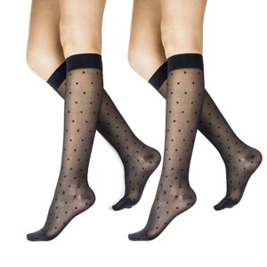 LECHERY¬Æ Women's Polka Dot Sheer Knee-highs (2 Pairs) - One Size, Black - 1 of 3