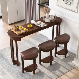 4-Piece Bar Height Dining Set with Counter Height Table and 3 PU Upholstered Bar Stools - 1 of 4
