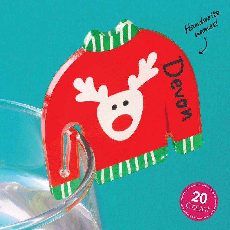 Big Dot of Happiness Ugly Sweater - Holiday and Christmas Party Wine Glass Charms - Acrylic Drink Markers - Set of 20, 2 of 7