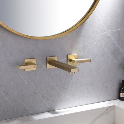 Brushed Gold Wall-Mount 2-Handle Bathroom Faucet