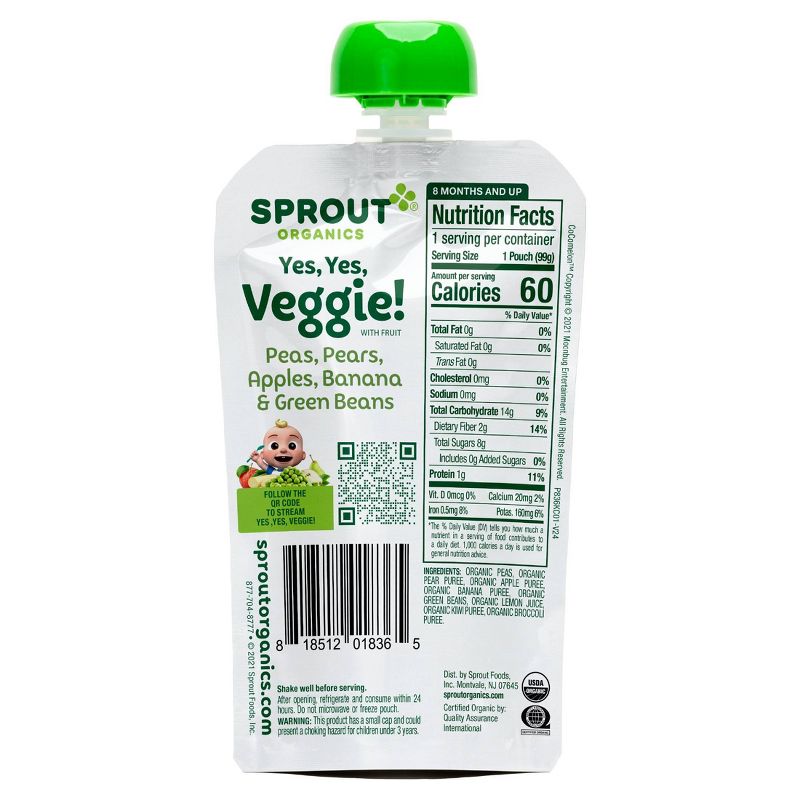 Sprout Foods Cocomelon Organic Stage 3 Veggie Baby Snacks Pouch - 3.5oz, 3 of 6