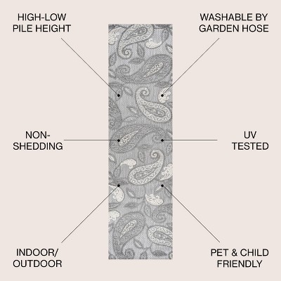 Boho Paisley Light Gray/Ivory 2x10 Indoor/Outdoor Runner Rug