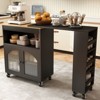 AEELLEEA Kitchen Island On Wheels with Extended Table MDF Rolling Kitchen Storage Cart 2 Fluted Glass Doors Side 3 Open Shelves Black - 2 of 4